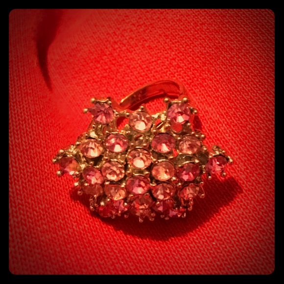 Pink color Rhinestone adjustable ring - Picture 2 of 3
